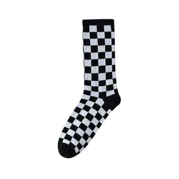 Liacowi Women Men Casual Socks Color-Contrast Checkerboard Printed Patchwork Middle-Calf Socks
