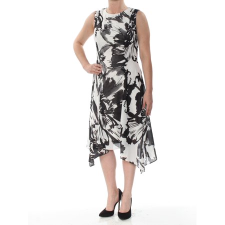 DKNY $119 Womens New 1562 Gray Printed Handkerchief Hem Sleeveless Dress 6 B+B