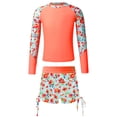 thumbnail image 2 of YEAHDOR Kids Girls 2 Pieces Swimsuit Rashguard Long Sleeve Swimming Shirt Tops with Side Drawstring Shorts Orange 12, 2 of 7