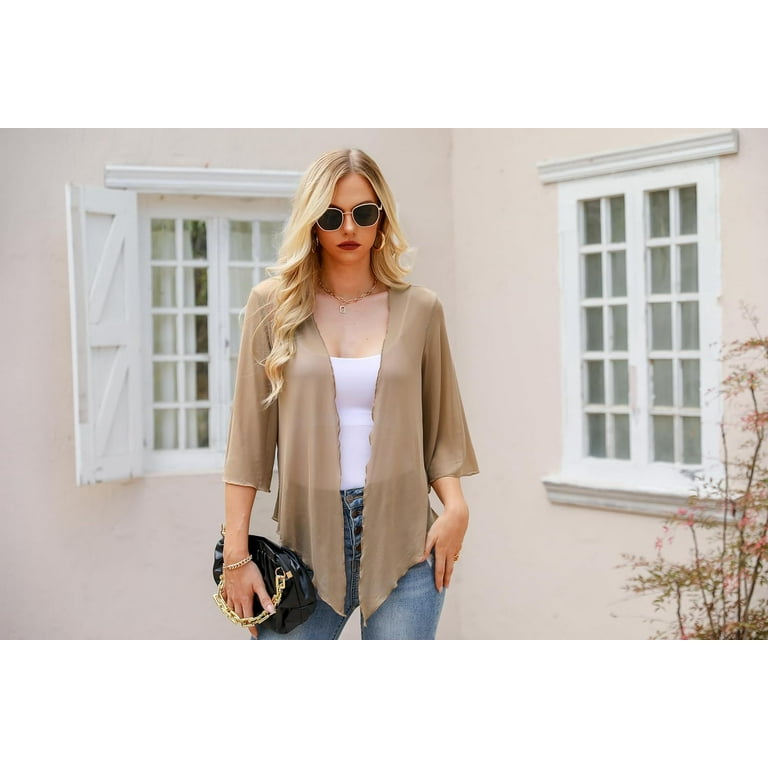 【新品未開封・送料無料】 Womens Sheer Shrug Tie Front Bell Sleeve Summer Cropped Clothing
