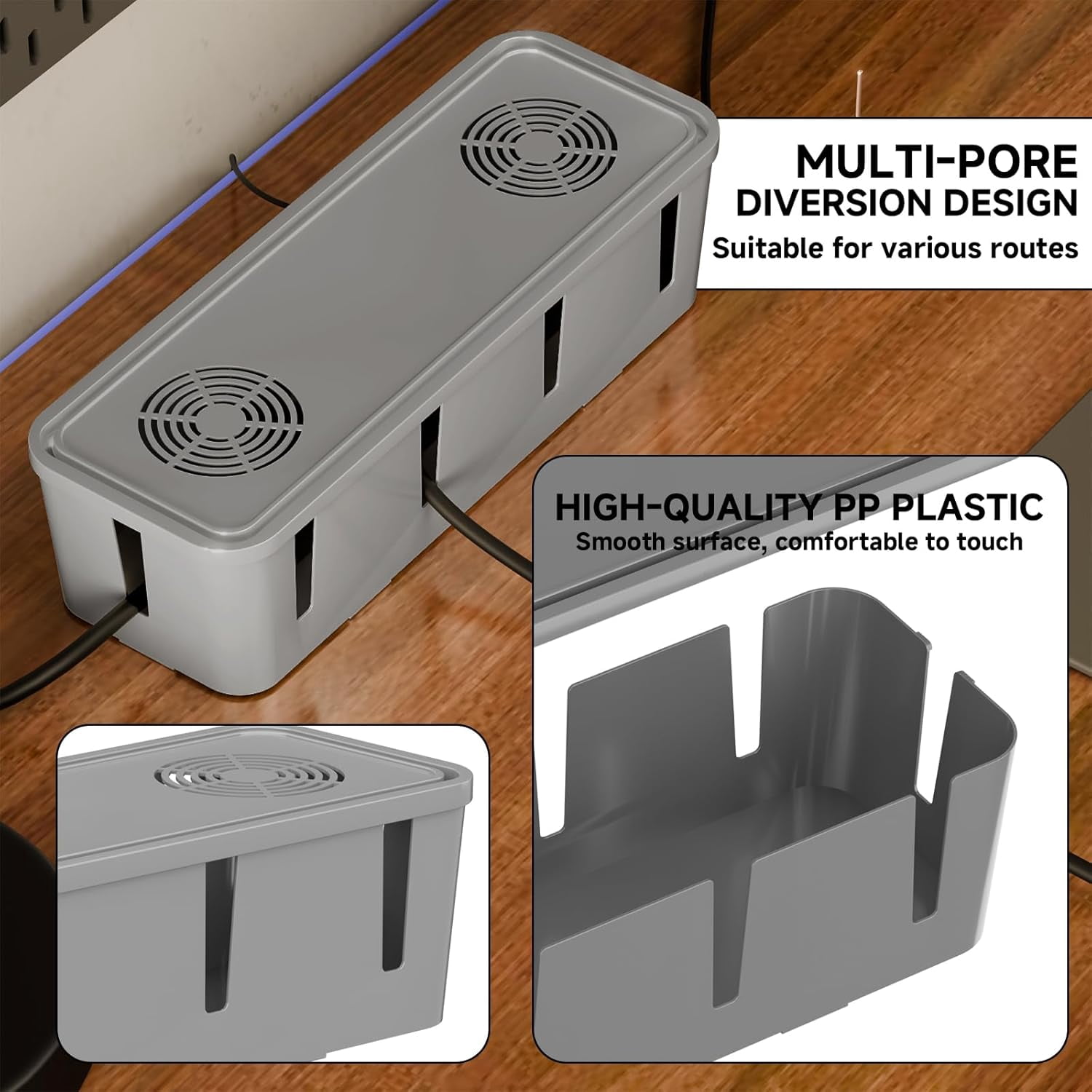 FEFEFW-Cable Management Box, Cable Organizer Box and Power Strip Box, Power Strip Protector Box - Wire Box Hider for Desk - 10 Open Slots (Grey)