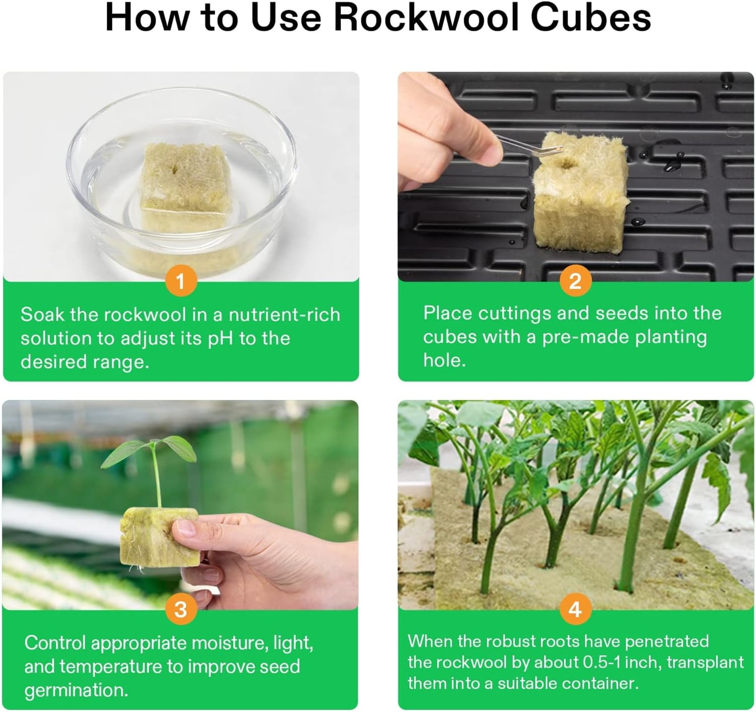Bexikou 1.57" Rockwool Cubes for Hydroponics,Rockwool Starter Plugs for Starting Seeds,Rockwool Grow Cubes for Hydroponics Growing Systemm, Garden Supplies 2 Sheets of 100 Plugs