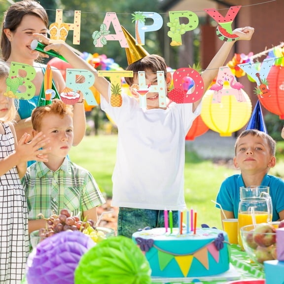 PENIKOKO Hawaiian Birthday Banner Set - Assorted Tropical Party Decorations for Adults and Luau Celebrations