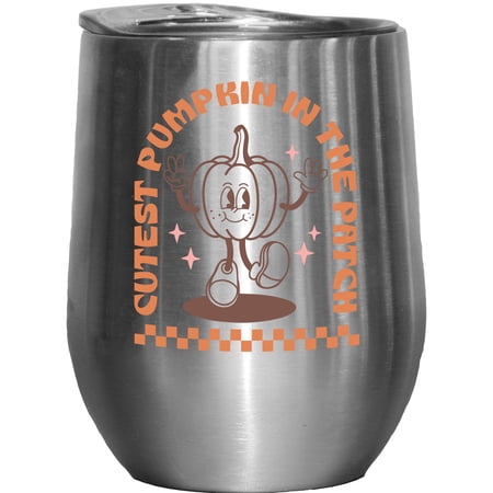 Cutest Pumpkin in the Patch Retro Autumn or Fall Art Merch Gift Stainless Steel 12oz Wine Tumbler