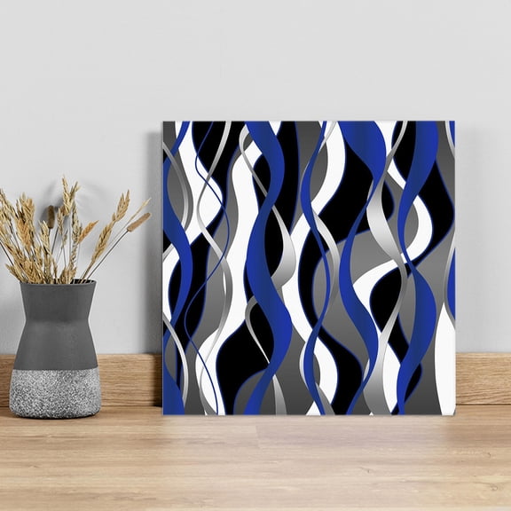 Blue Black Stripes Wall Art Painting on Canvas, Modern Abstract Ombre Grey White Lines Canvas Art Home Prints Wall Art Framed Modern Artwork for Living Room Bedroom Wall Decor 12x12in