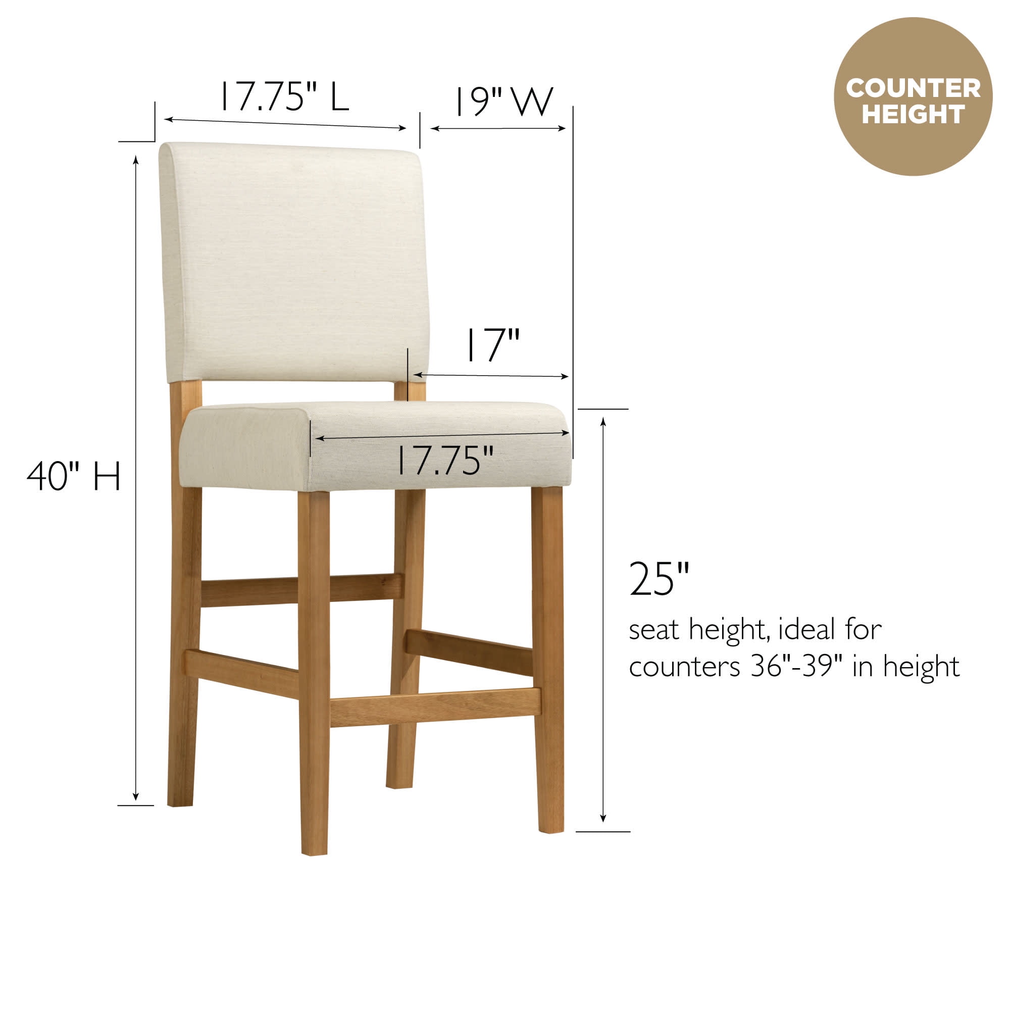 Solid Wood Counter Stool with Upholstered Back and Seat, 36-39 in. Counter Height, Set of 2