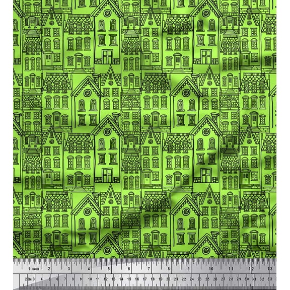 Soimoi Green polyester Crepe Fabric Architectural Structure Architectural Decor Fabric Printed Yard 42 Inch Wide
