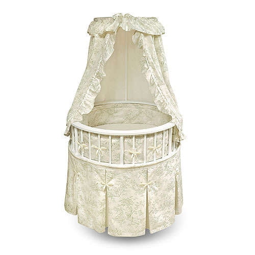 Badger Basket Elegance Bassinet White With Sage Toile Bedding Com Badger Basket Elegance Bassinet, Badger Round Bassinet