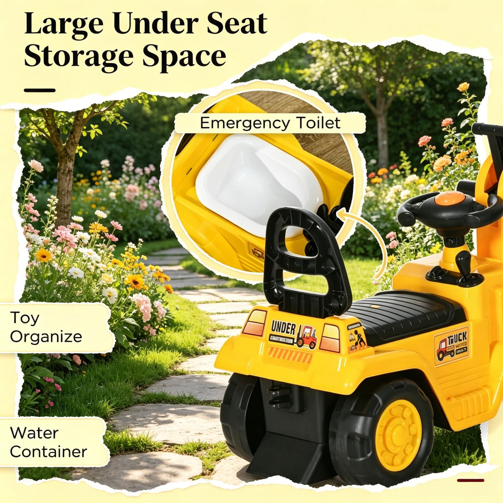 Kids Excavator Ride On with Pull Cart and Horn for Ages 18-48 Months