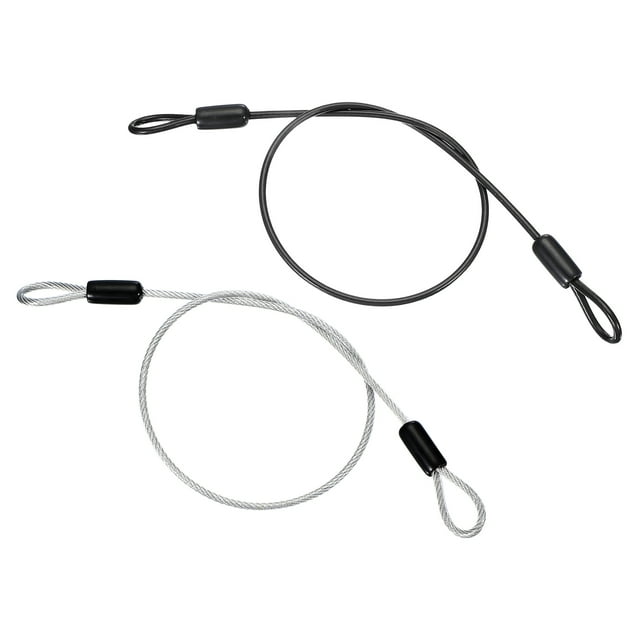 Cable de acero inoxidable recubierto de vinilo Uxcell con lazos, cadena de seguridad de alambre flexible para bloqueo de iluminación exterior Negro/Transparente 1/8" 1.6ft