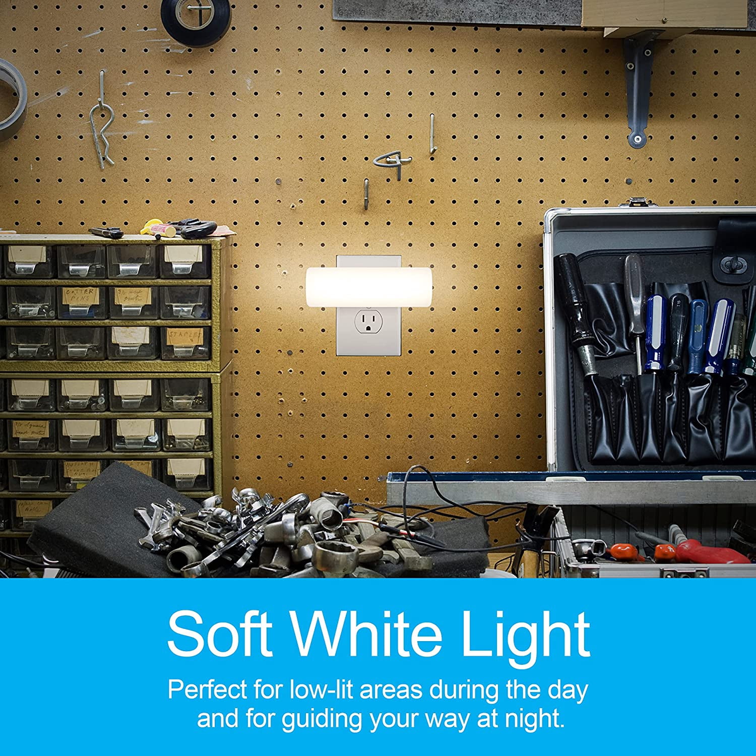 Ultrabrite LED Light Bar Night Lights Plug Into Wall Room Decor Ambient Lighting High/Low/Off Switch Bright Nightlight, White, 200 Lumens, 2 Pack