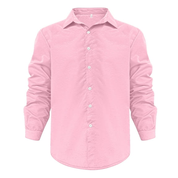 Gubotare Button Up Shirt Men Shirt Long Sleeve Button Turn Down Collar Tops Shirt (Pink, L)