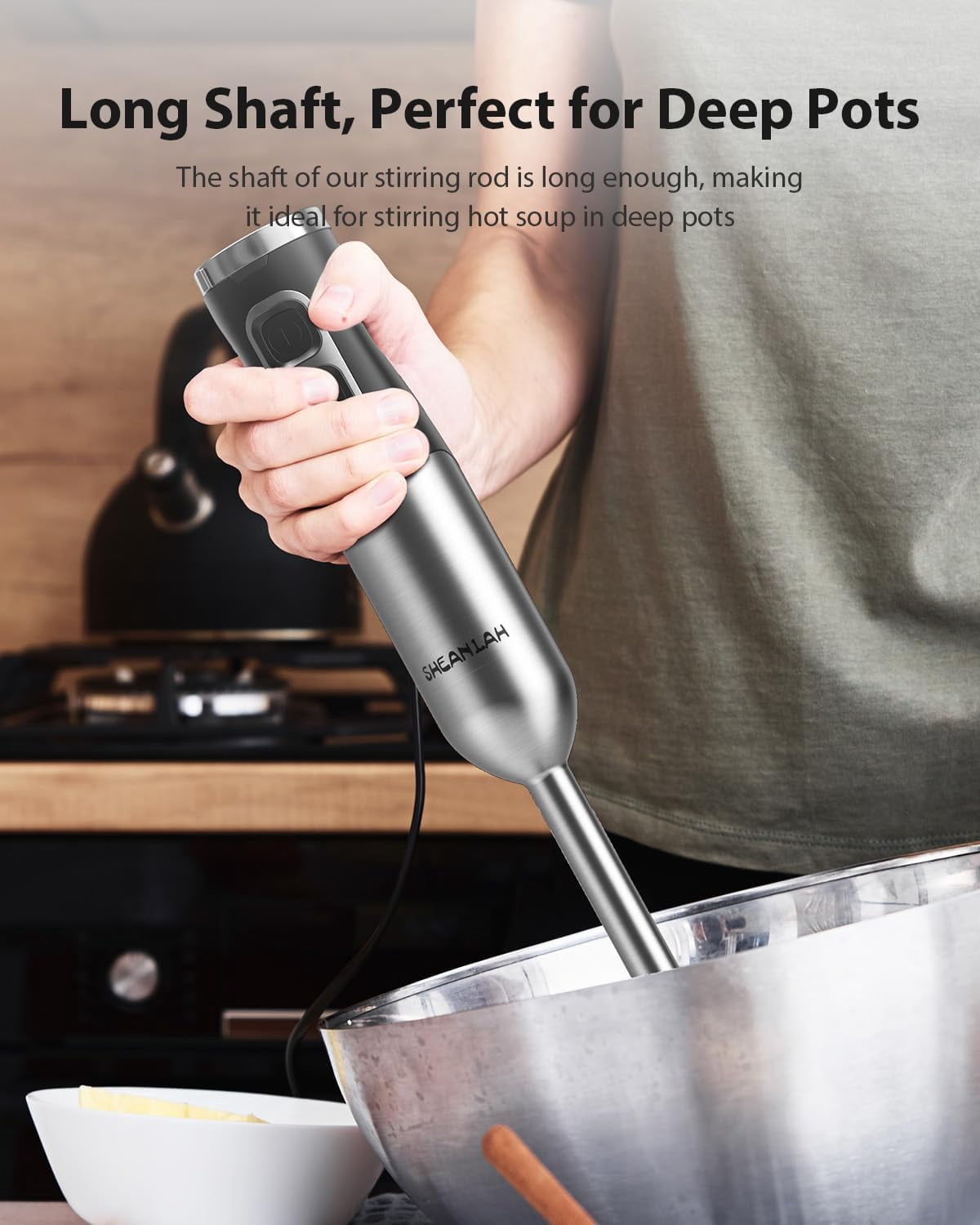 1000W Powerful Immersion Blender Handheld, 25-Speed Heavy-Duty Copper Motor for Kitchen