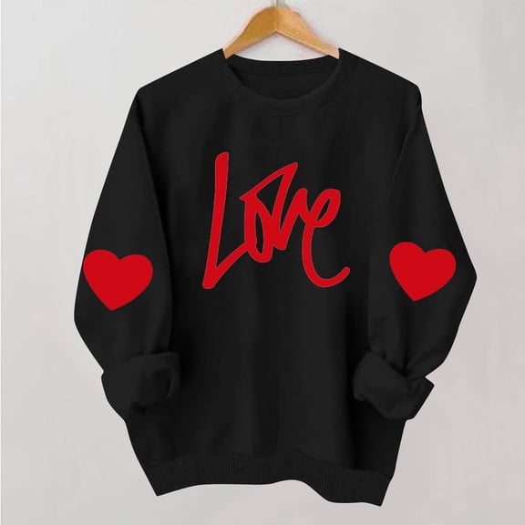 BEFOKA Long Sleeve Cute Shirts For Women Valentine'S Day Crew Neck Sweatshirts Love Heart Printed Ladies Blouses Womens Top Pullover Sweatshirt Graphic T-Shirtstrendy Tunic Outfits Clothes