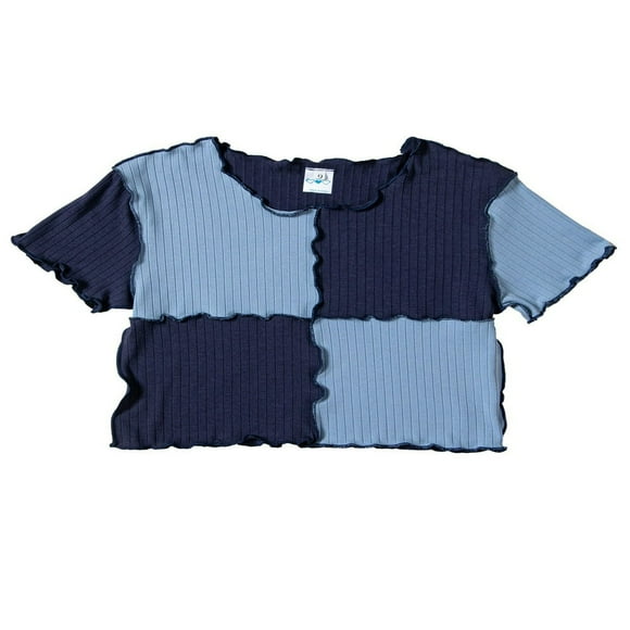 Big Girl Summer Neck Short Sleeve T-Shirt Classic Stitching Contrast Color Tee Top Shirt Casual Clothes Blue 12-13 Years