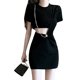 thumbnail image 2 of Vestido hueco de color liso, vestido de cuello redondo de manga corta Vestido de cuello redondo de manga corta Vestido ajustado Rendimiento confiable, 2 of 9