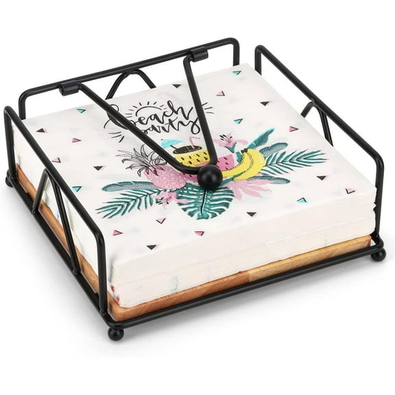 Napkin Holders for Tables Metal Flat Paper Napkins Rustic Farmhouse Wooden Napkin Caddy for Dining Table Kitchen Decor Weighted Pivot Arm for Casual Beverage Napkins Indoor