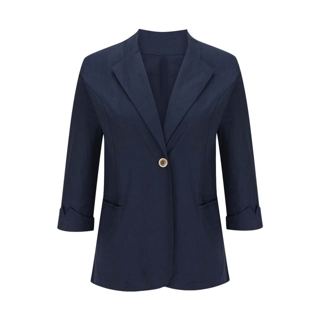 AherBiu Plus Size Blazer for Women 3/4 Sleeve Cotton Linen Lightweight Fall Casual Jacket Open Front Cardigan