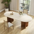 thumbnail image 5 of 71" Oval Dining Table for 6, Mid Century Modern Dining Table, Unique Faux Marble Dining Table with Solid Wood Legs, Farmhouse Kitchen Table for Dining Room (Table Only), 5 of 6