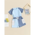thumbnail image 4 of Musuos Toddler Boy Casual Summer Outfit 6M 12M 18M 24M 3Y Contrast Color Short Sleeve T-Shirt with Elastic Waist Cargo Shorts, 4 of 10