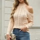 thumbnail image 1 of Suéter de cuello alto para mujer, informal, de moda, de manga larga, liso, con hombros descubiertos, cuello alto, blusa para mujer, 1 of 8