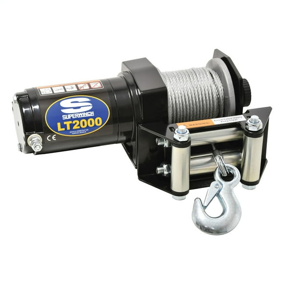 Superwh Winch 1120210 LT Series; Vehicle Mounted; ATV Winch; 12 Volt Electric; 2000 Pound Line Pull Capacity; 49 Foot Wire Rope; Roller Fairlead; Handle Bar Mounted Rocker Switch