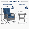 thumbnail image 5 of UDPATIO 3-Piece Patio Rocking Chairs Outdoor Conversation Set, Wicker Chairs with 4-Inch Olefin Cushions and Glass Side Table for Porch, Gray/Blue, 5 of 8