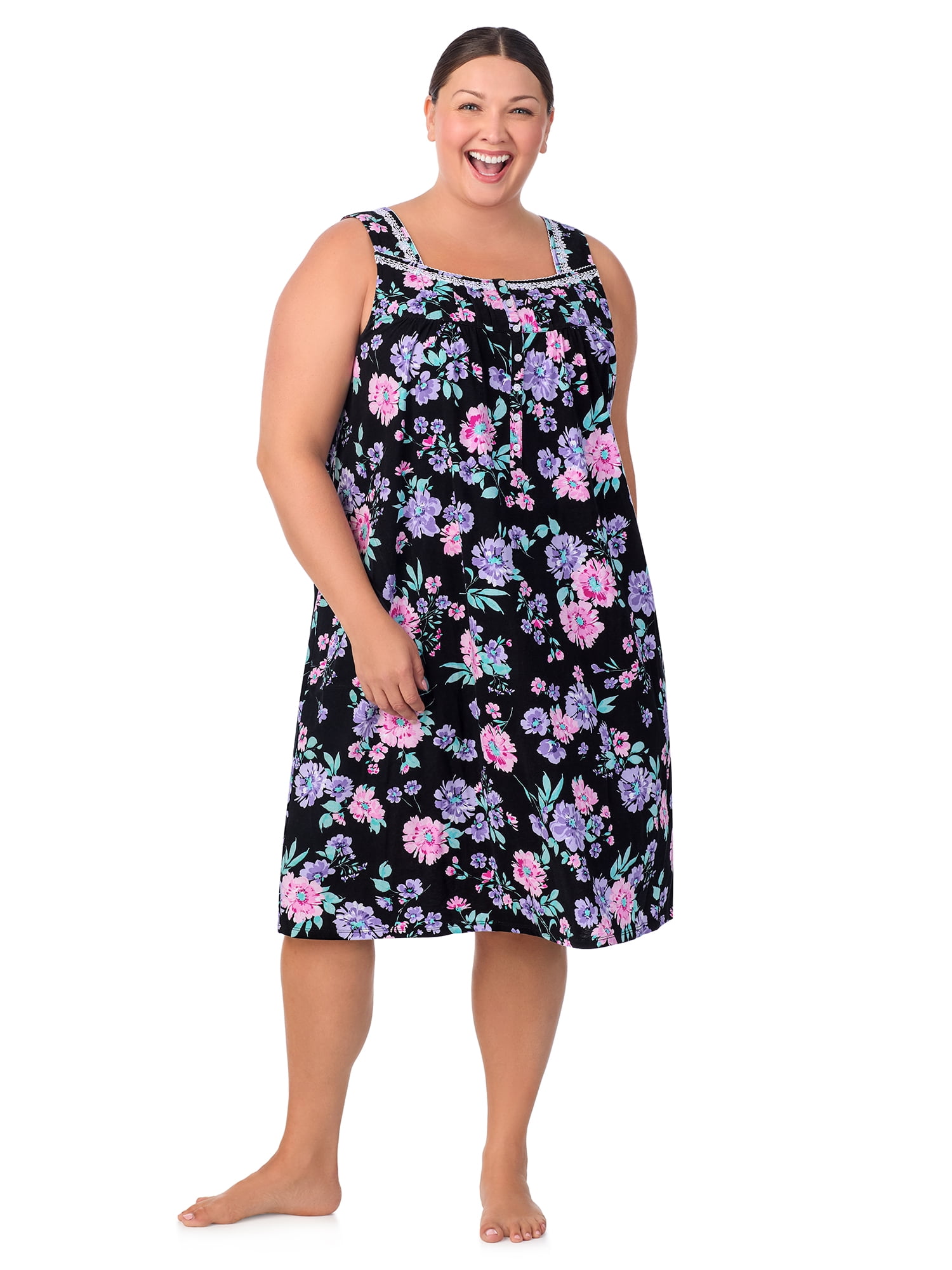 Aria Women's 100% Cotton Sleeveless 40" Nightgown, Sizes XS-5X