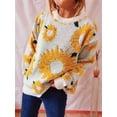 thumbnail image 6 of Women'S Print Long Sleeve Sweater Round Neck Knitted Pullovers Top Yellow S, 6 of 10
