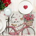 thumbnail image 3 of Valentine''s Day Pink Bike Placemats Set of 4, Be Mine Bicycle Rose Love Hearts Holiday Dining Table Place Mats, Anniversary Wedding Kitchen Decor Home Decoration 12 x 18 Inch, 3 of 5