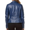 thumbnail image 2 of Womens Genuine Blue Lambskin Leather Jacket Motorcycle Biker Leather Jacket W699, 2 of 3
