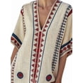 thumbnail image 3 of Women Beach Boho Color Block Swing Flowy Mini Dress Half Sleeve V Neck Side Slit Short Dress Wine Red & Blue XXXL, 3 of 5