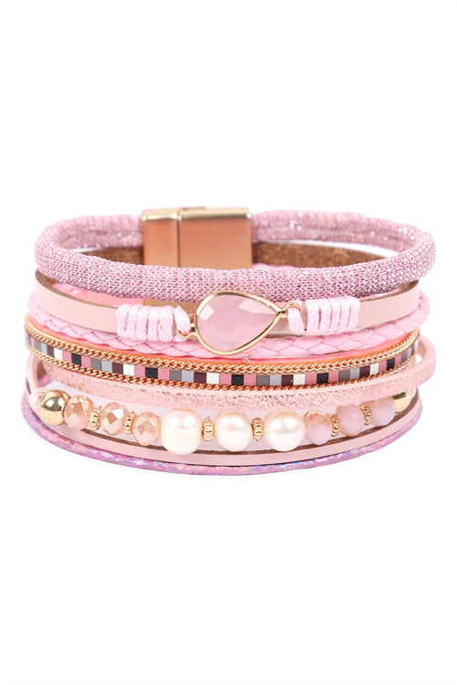 Silver or Gold Clasps Genuine Leather Braided Leather Bracelet In Pink Wrap Bracelets Arm Candy