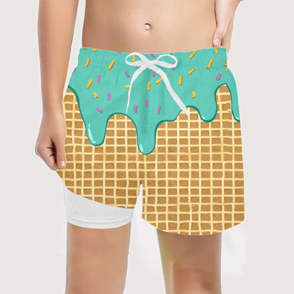Wagiet64 by Wagiet64 Mid Thigh Double Layer Dessert Print Casual Swim Trunks (Little Boys, 5-6 Years)