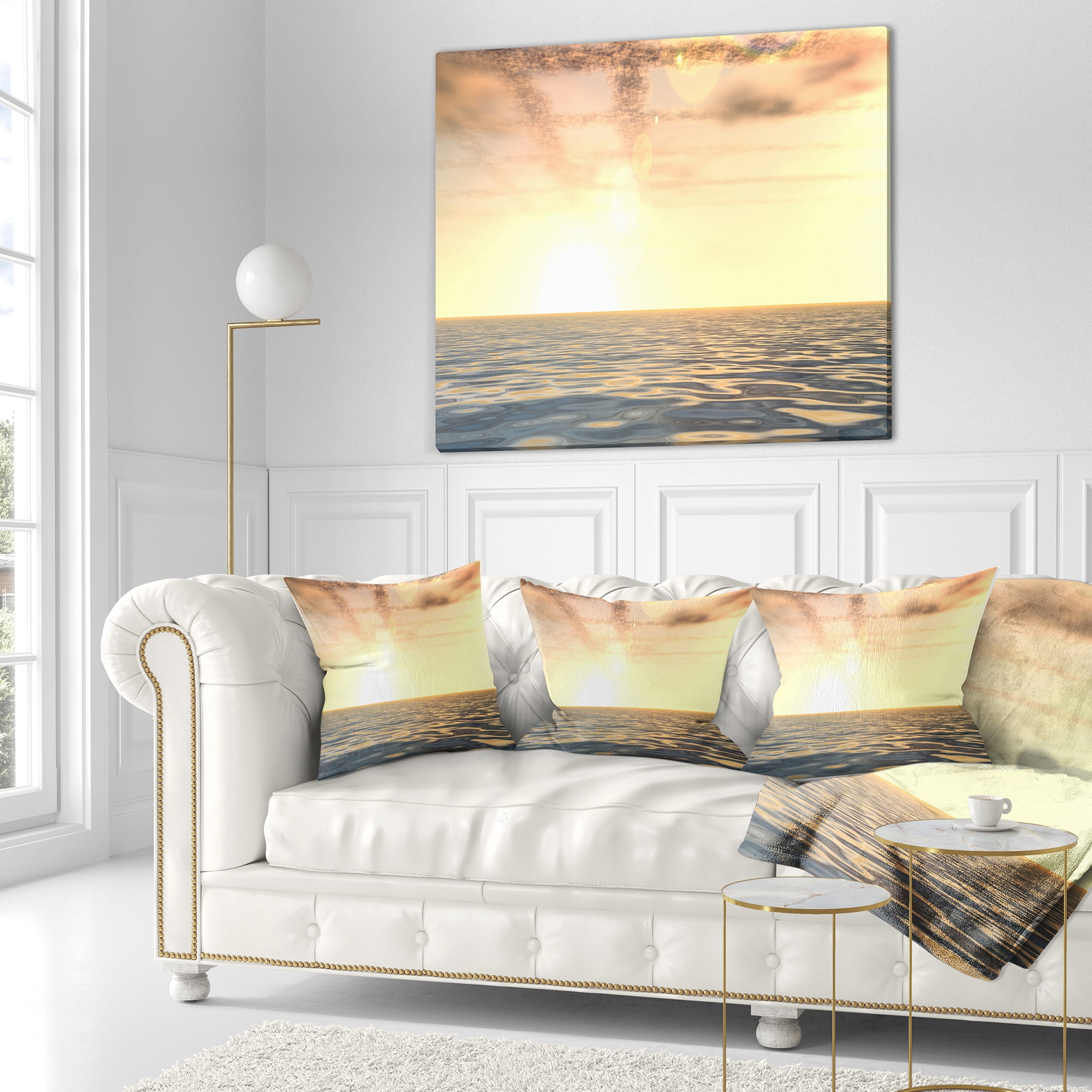 Designart Beautiful Seascape with Clouds Over - Beach Photo Throw Pillow - 18x18
