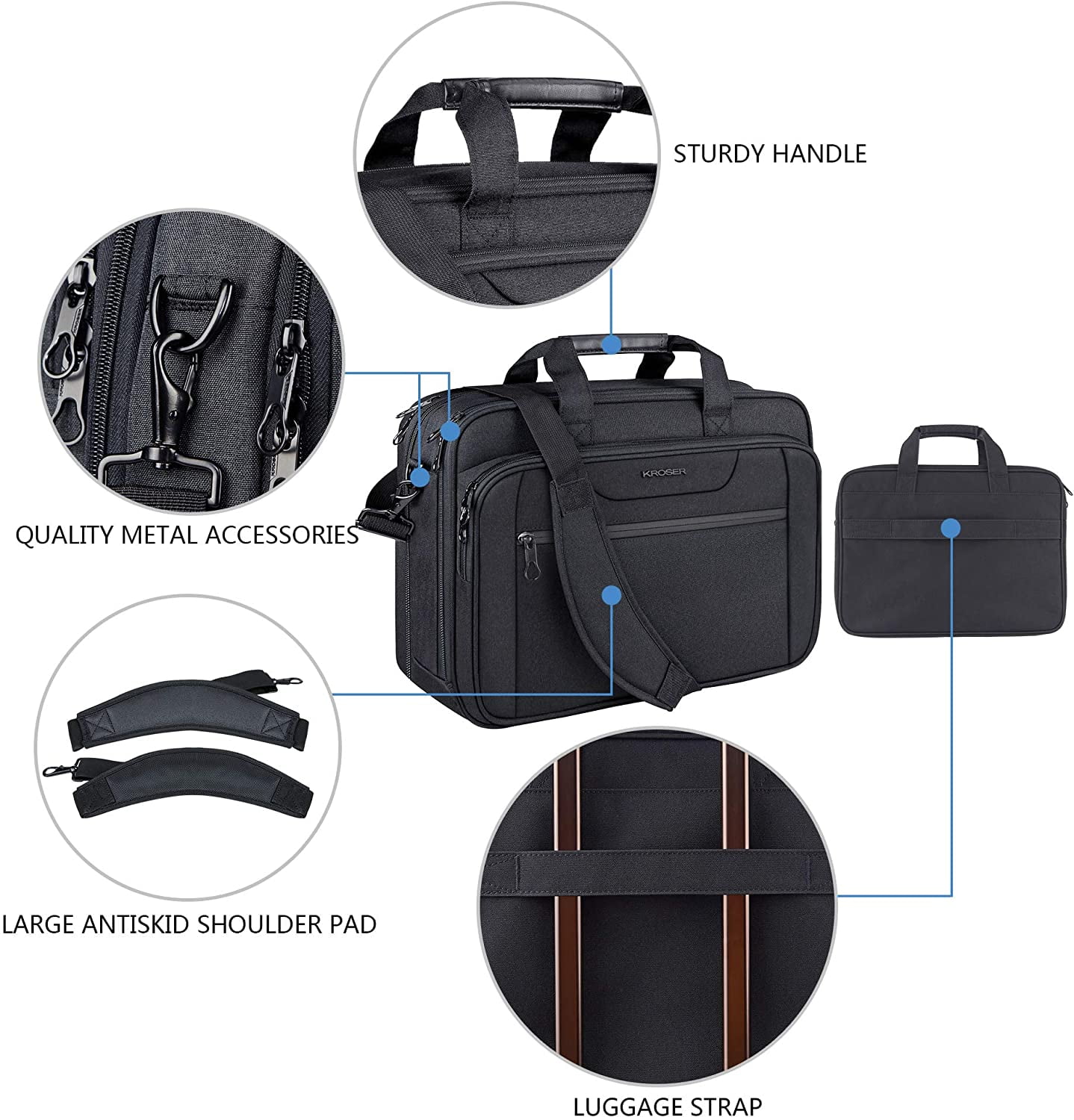 KROSER Shoulder Messenger Up to 17.3 Inch Laptop Bag Briefcase, Black