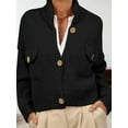 thumbnail image 5 of Womens Cropped Cardigan Sweaters Button Up Chunky Knit Long Sleeve Stand Collar Open Front Loose Jackets Black L, 5 of 7