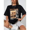 thumbnail image 1 of Letter & City Landscape Print Drop Shoulder T-shirt, Short Sleeve Crew Neck Casual Top For Spring & Summer, Women's Clothing Tee Tee For Adult, Men, Women, Teen, Teenager, Adolescent, Youth, 1 of 5