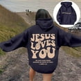thumbnail image 2 of Jesus Print Hoodies for Women Long Sleeve Hooded Sweatshirt Fall Casual Pullover, 2 of 6