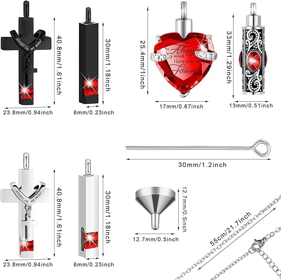 6 Pack Personalized Urn Necklace for Ashes Keepsake Cremation Heart Cross Cubic Jewelry for Ashes Stainless Steel Memorial 6 Styles Urn Necklace