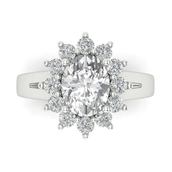 2.72 ct Oval Cut White Sapphire Halo Engagement Ring for Women in 14K White Gold