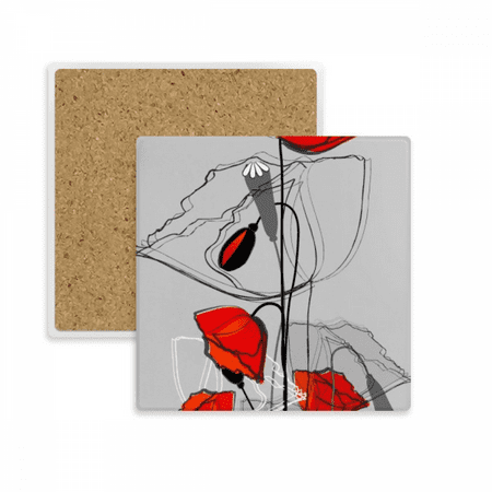 

Red Flowers Art Line Painting Corn Square Coaster Cup Mat Mug Subplate Holder Insulation Stone