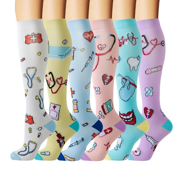 Compression Socks for Women Circulation Knee High 6 Pairs for Nurses, Running, Travel, Athletic,Style 3