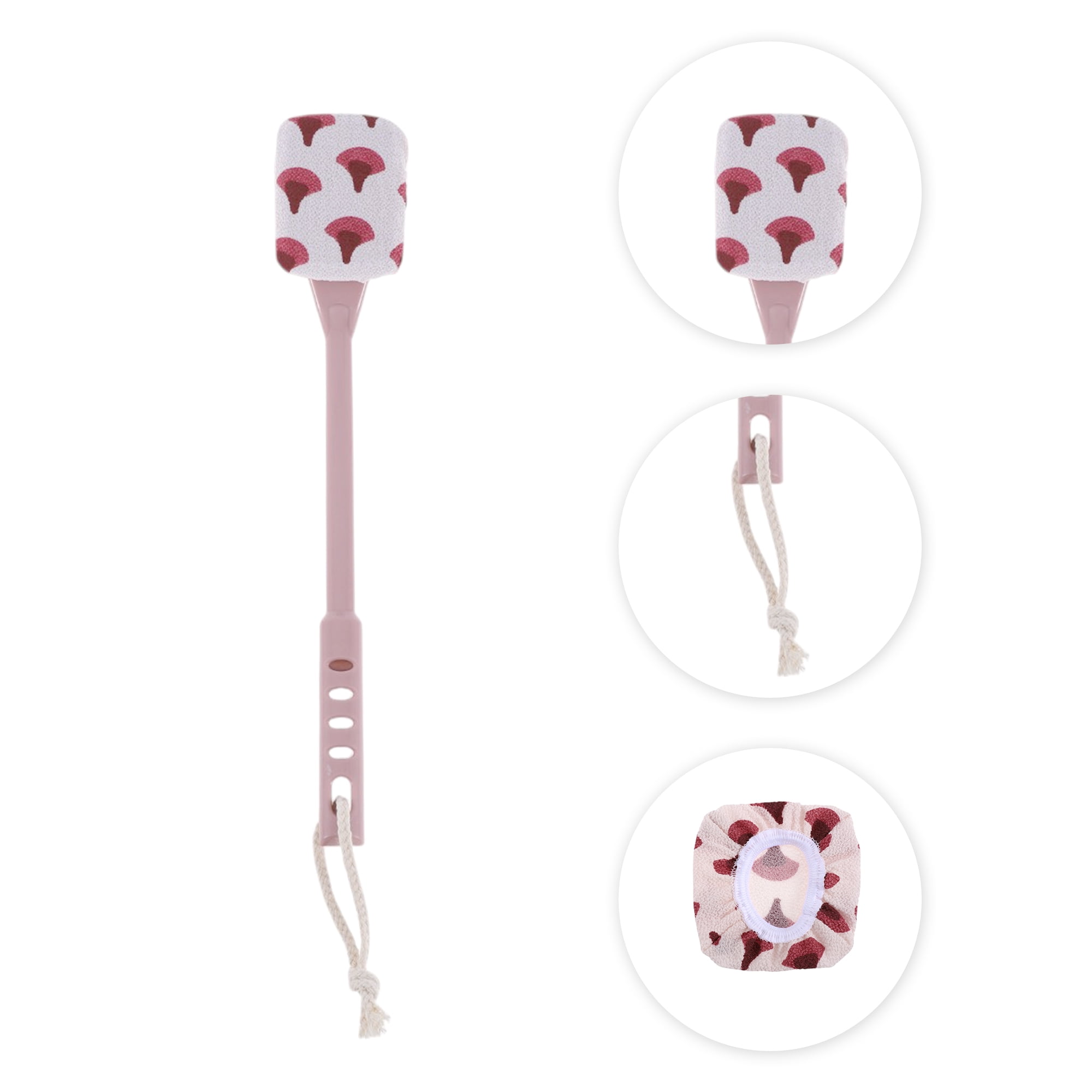 Unique Bargains Long Handle Bath Brush 15.74"x2.75"x1.18" 1 Set Pink Coarse Sand