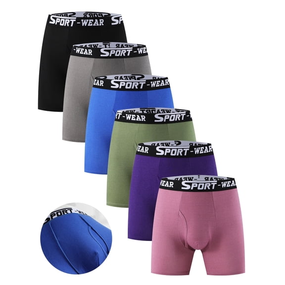 Men's Long Leg Boxer Briefs 6 Pack, Soft Breathable Sport Wear Waistband Moisture Wicking Anti-Chafing Long Underwear for Men