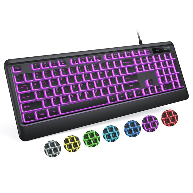 Teclado de ordenador retroiluminado Luzarriba con cable USB LED 7 colores