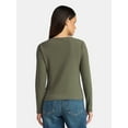 thumbnail image 3 of Time and Tru Women's Ribbed Knit Button Front Top with Long Sleeves, Sizes XS-XXXL, 3 of 5
