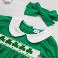thumbnail image 6 of ZEHJUHAN Baby Girl's Clover Embroidered Romper Set, Ruffle Bubble Sleeve Lapel Collar Onesie with Hair Bow For Summer Green，1-3M, 6 of 11