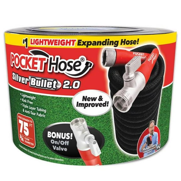 Pocket Hose 6084034 0.75 in. x 75 ft. Silver Bullet 2.0 Medium Duty Expandable Flexible Garden Hose