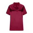 thumbnail image 4 of Qgtaibl Satin Blouse for Women V Neck Short Sleeve Loose Fit Tunic Tops Summer Elegant Breathable Work Office Shirts Wine XL, 4 of 7